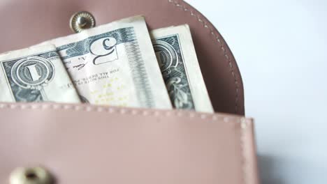 us dollar cash in leather on white background ,