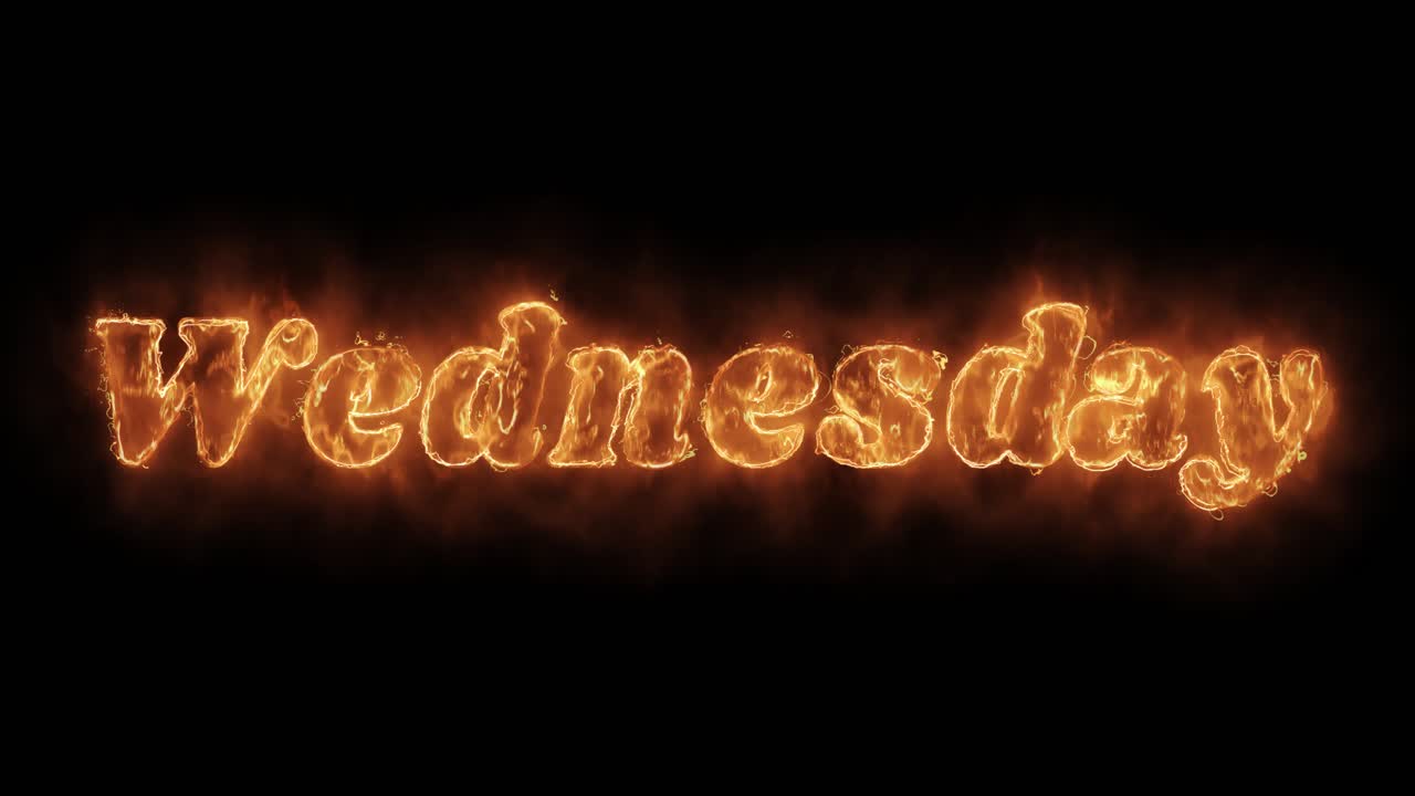 Wednesday word hot animated burning realistic fire flame and smoke seamlessly loop animation on