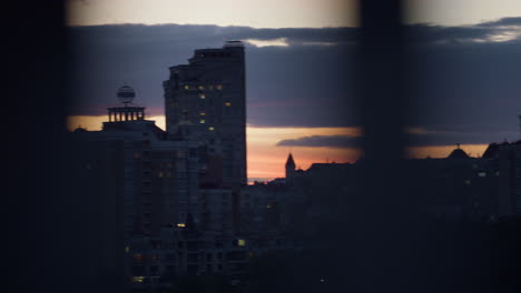 Sunset-blocks-of-flats-district-drone-shot.-Beautiful-sky-with-puffy-clouds-roll