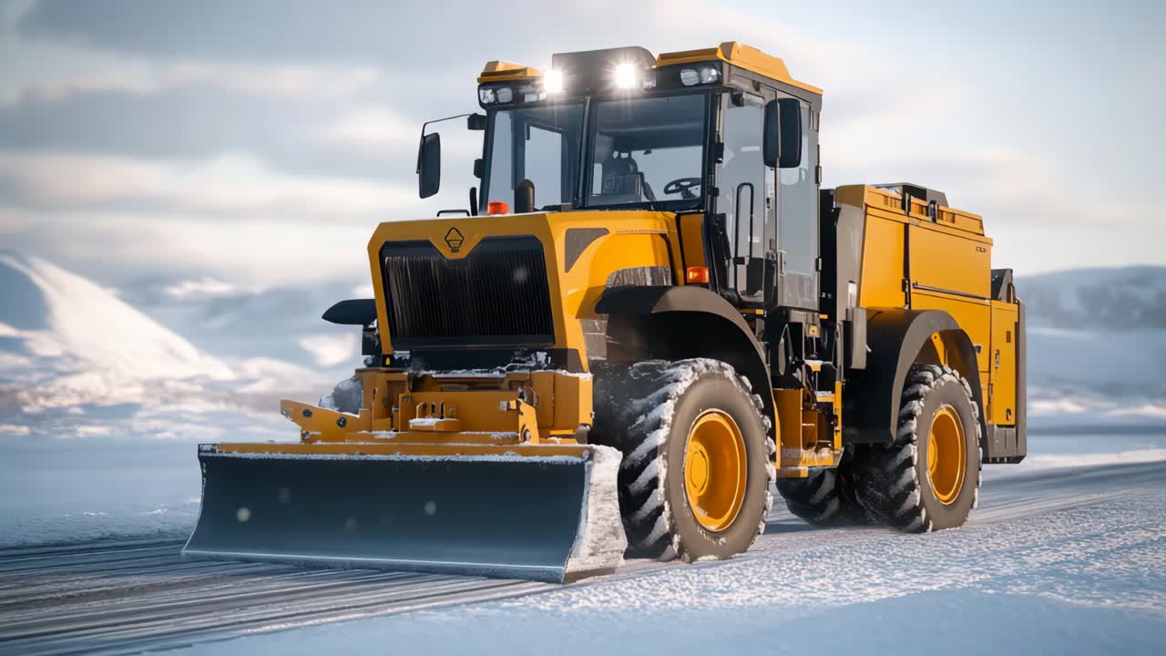 Snow Plow Clearing Road in Winter