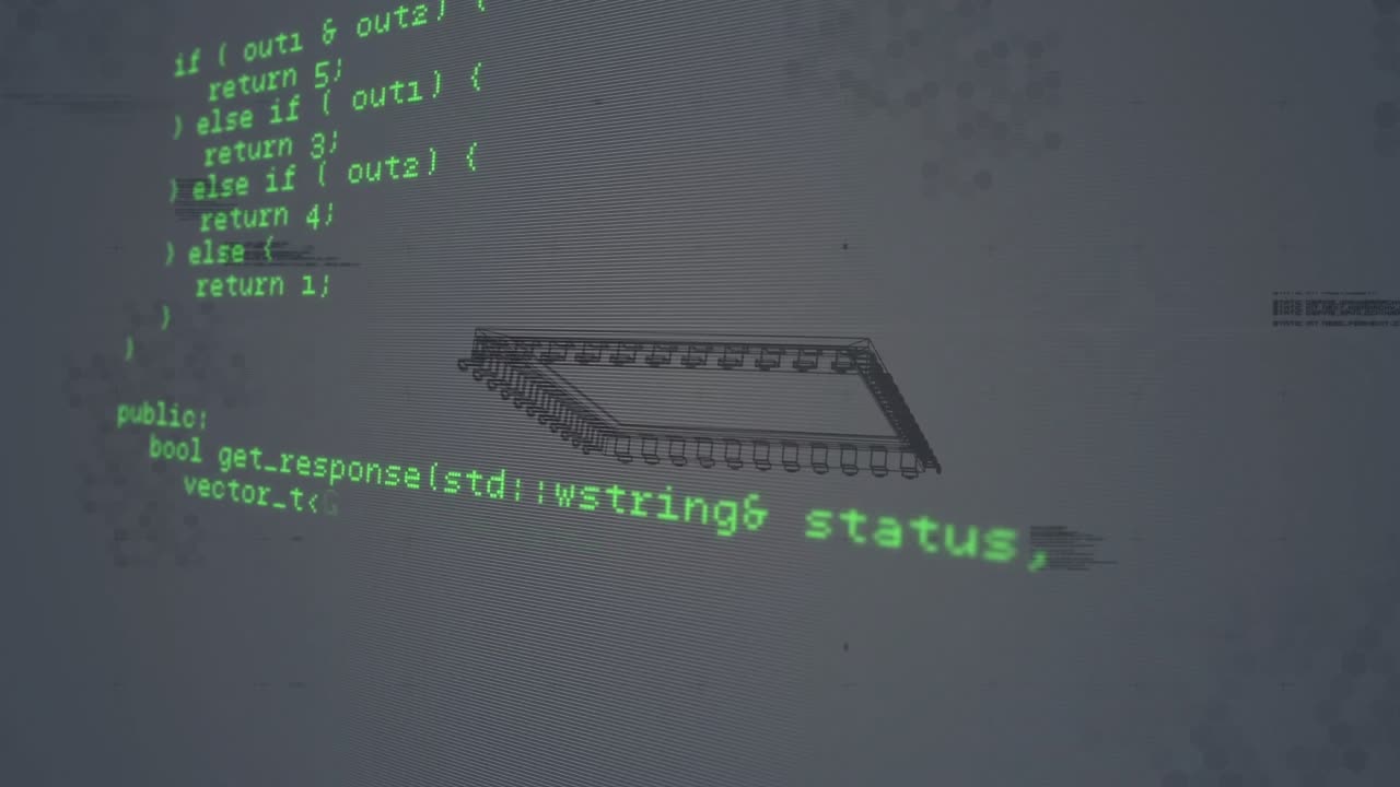 Program execution starting code scrolling with city and chip rotating and visualizing data response