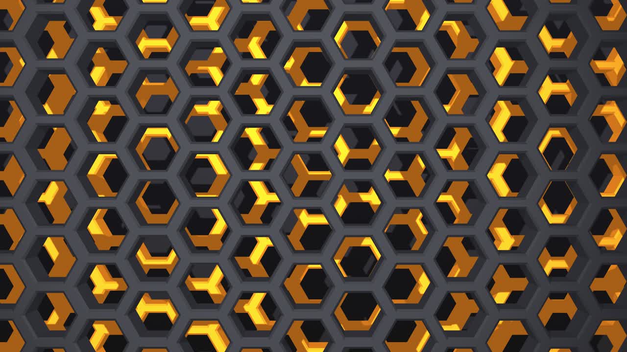 abstract geometric 3d pattern. futuristic surface with hexagons, cells. motion graphics, looped animation. 4k live wallpaper, dark backdrop, Honeycomb shape