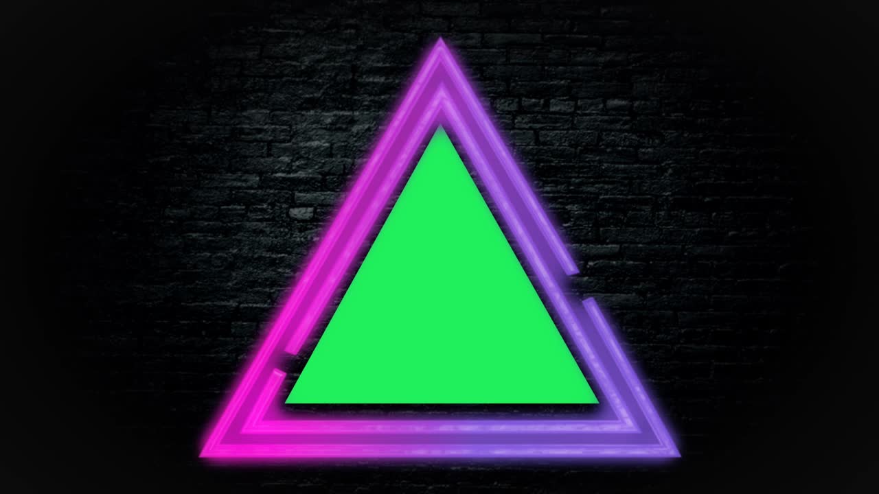 animación geometría luz de neón colorido marco brillante con espacio verde.