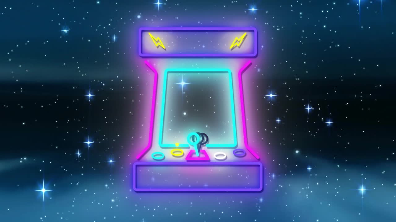 Animazione di una macchina da gioco a gettoni su stelle contro uno sfondo spaziale