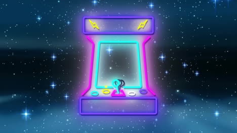 animation of coin operated game machine over stars against space in background