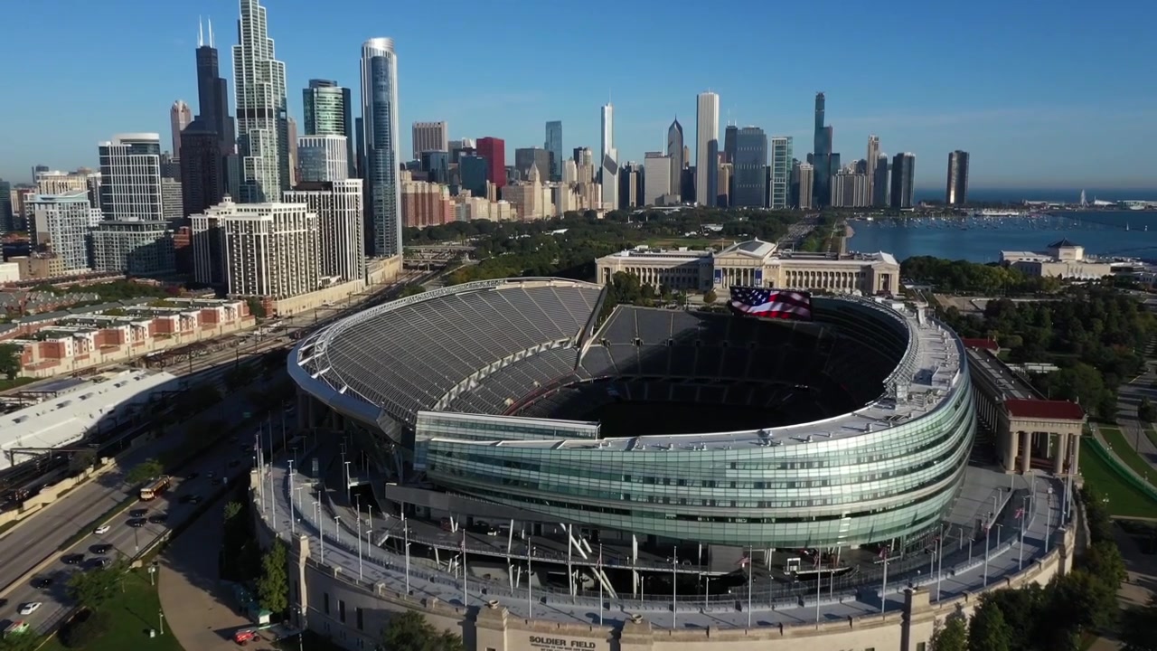 Chicago skyline views from Soldier Field in the Summer.