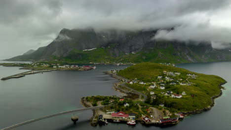 reine village with moody clouds around reinebringen, arctic