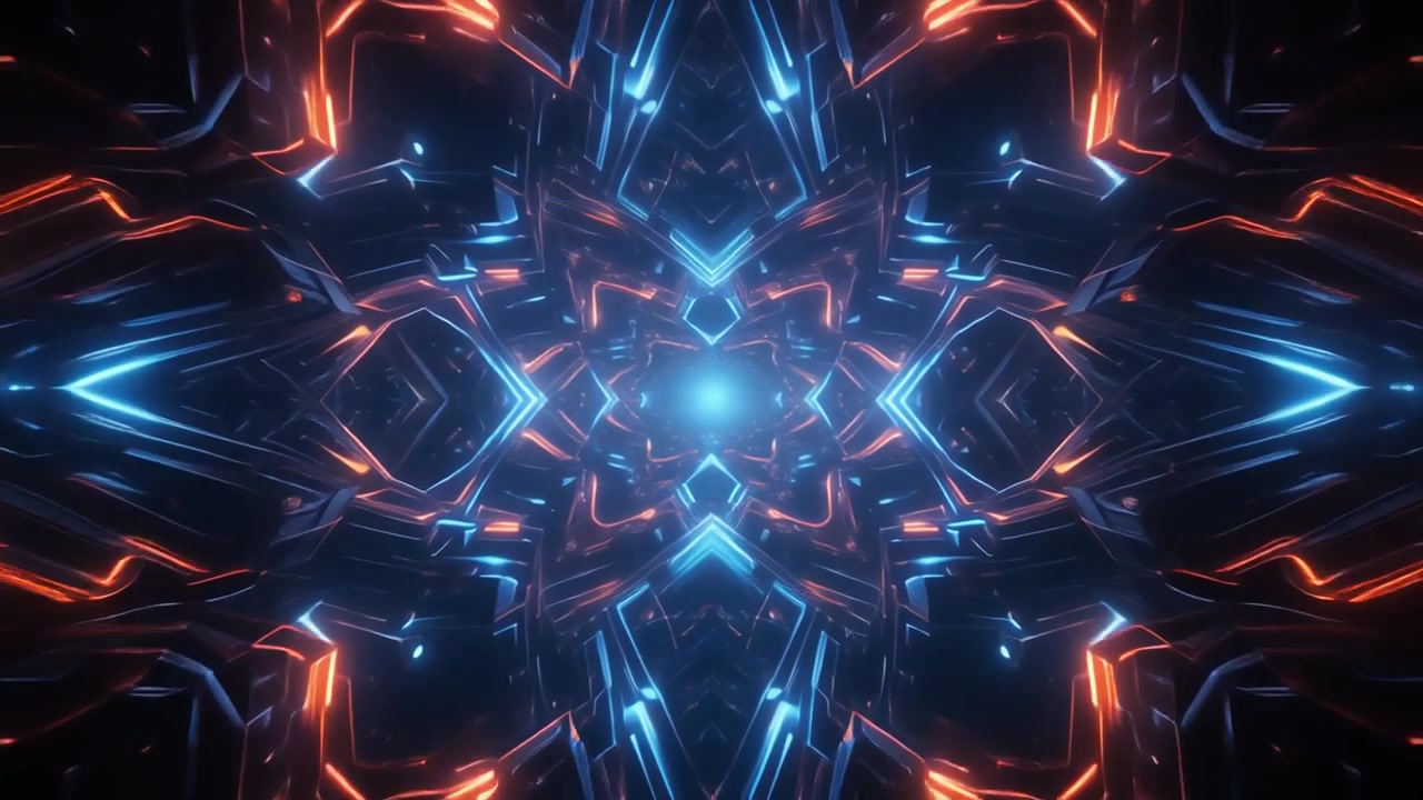 Abstract Futuristic Tunnel with Glowing Blue and Orange Neon Lights