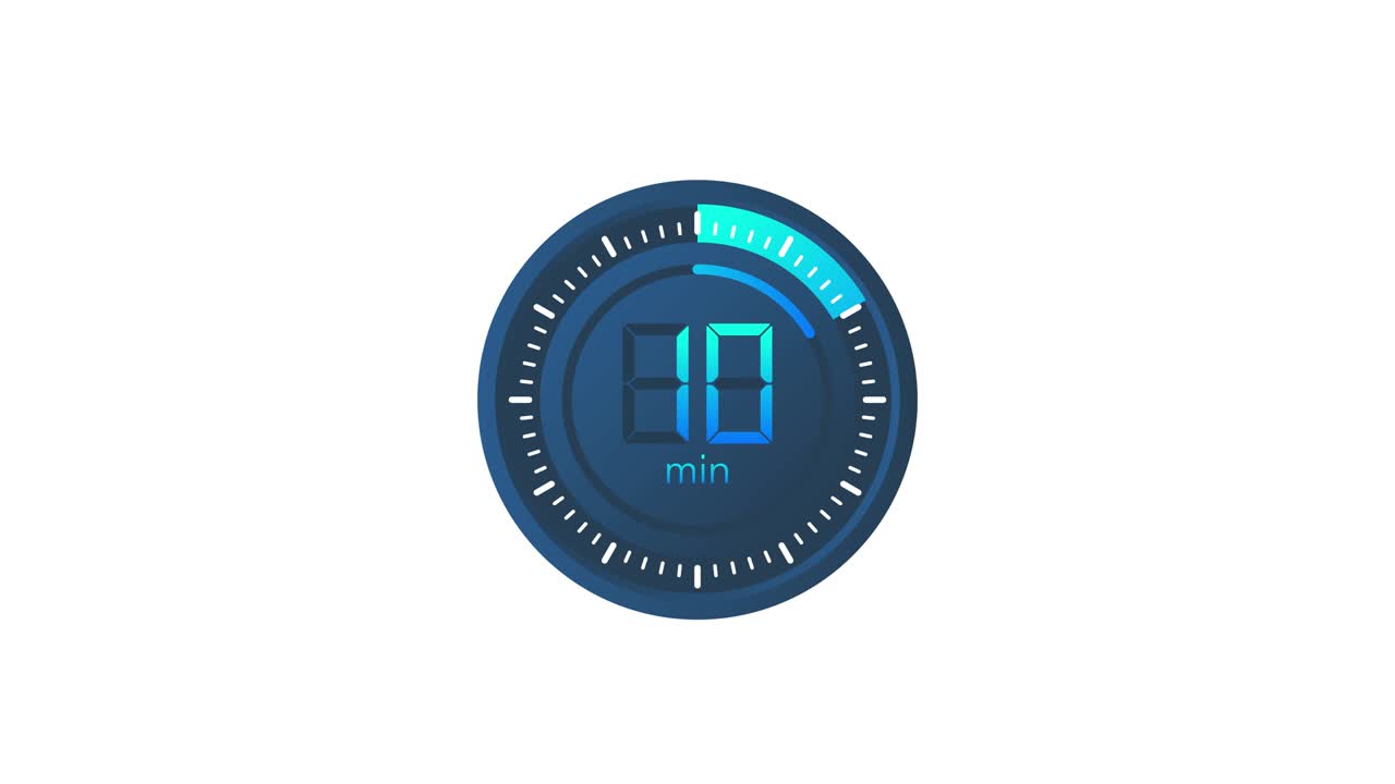 The 10 minutes timer. Stopwatch icon in flat style. Motion graphics.