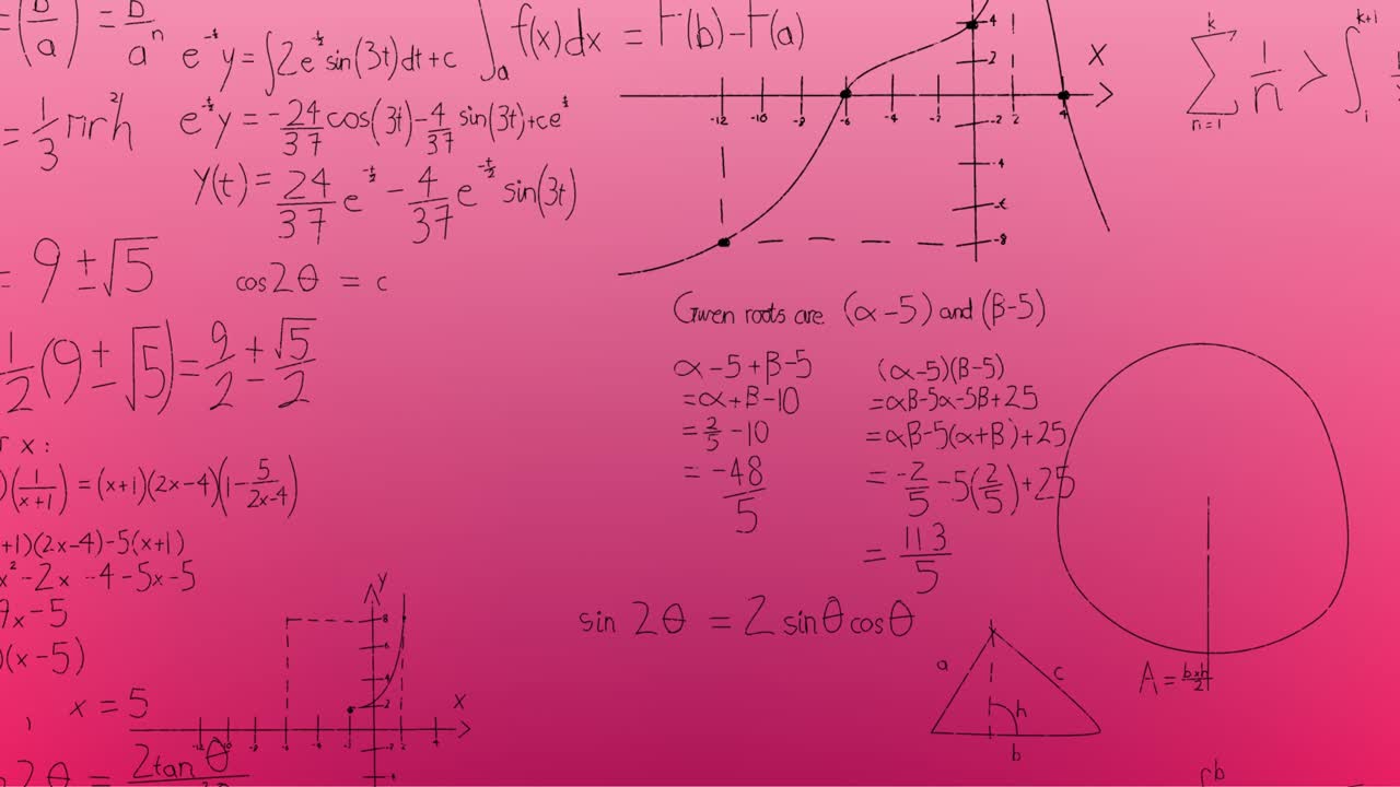 animación de fórmulas matemáticas escritas a mano sobre un fondo rosa