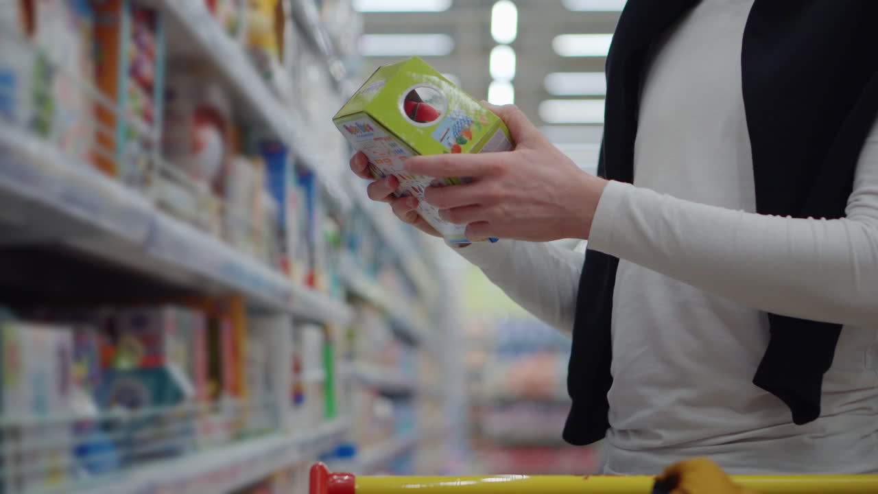 Person Reading Product Label in Grocery Store