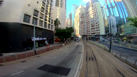 pov hong kong city streets from tramways.