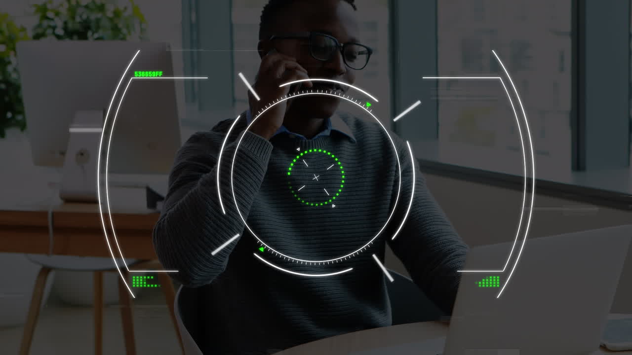 Animation of scope scanning over businessman in office