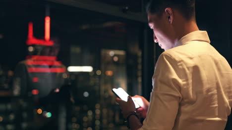 businessman, smartphone and chat with typing