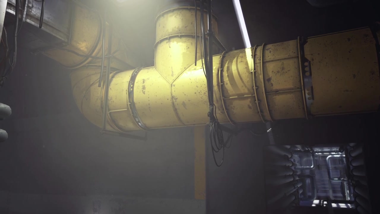 Damp environment with corrosion and safety markings detailed overview