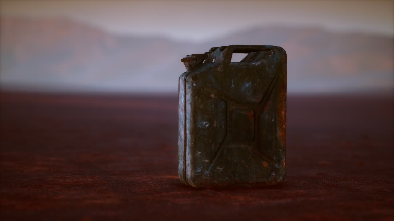 오래된 사막에서 녹은 연료 캔
