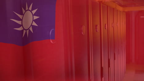 taiwanese flag animation over server racks in data center