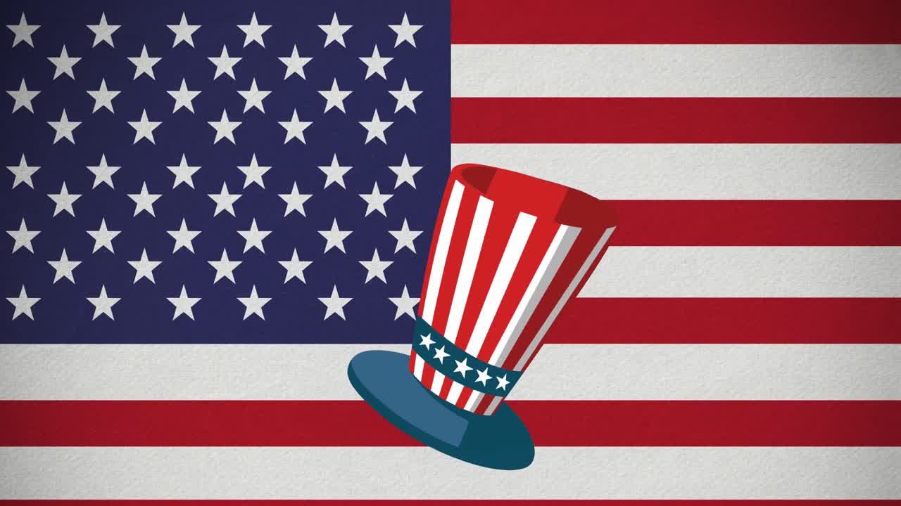 미국 국기 색상의 모자 애니메이션 미국 국기 배경에