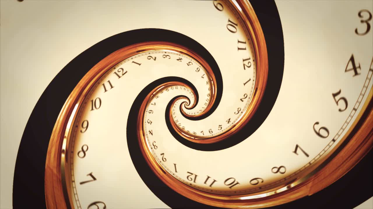 Spirale rotante di orologio composta da numeri, animazione astratta senza interruzioni.