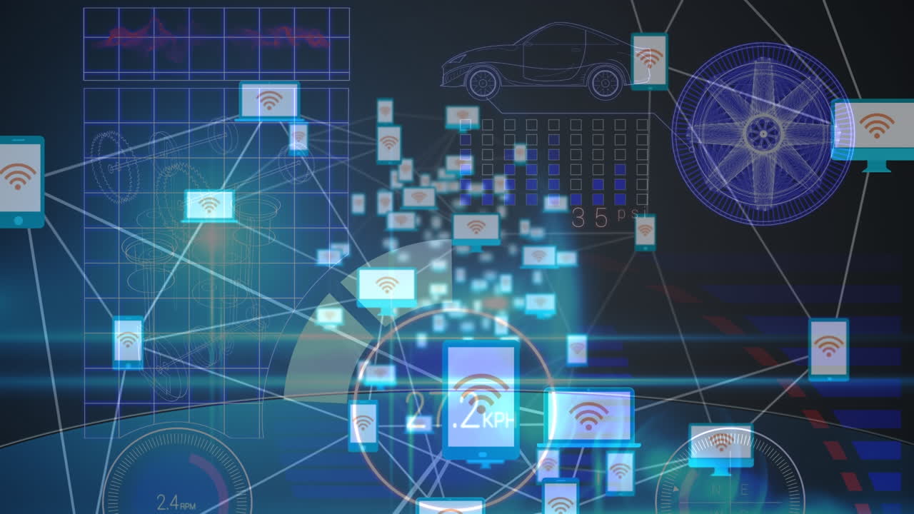 Animazione di elaborazione dati su sfondo blu