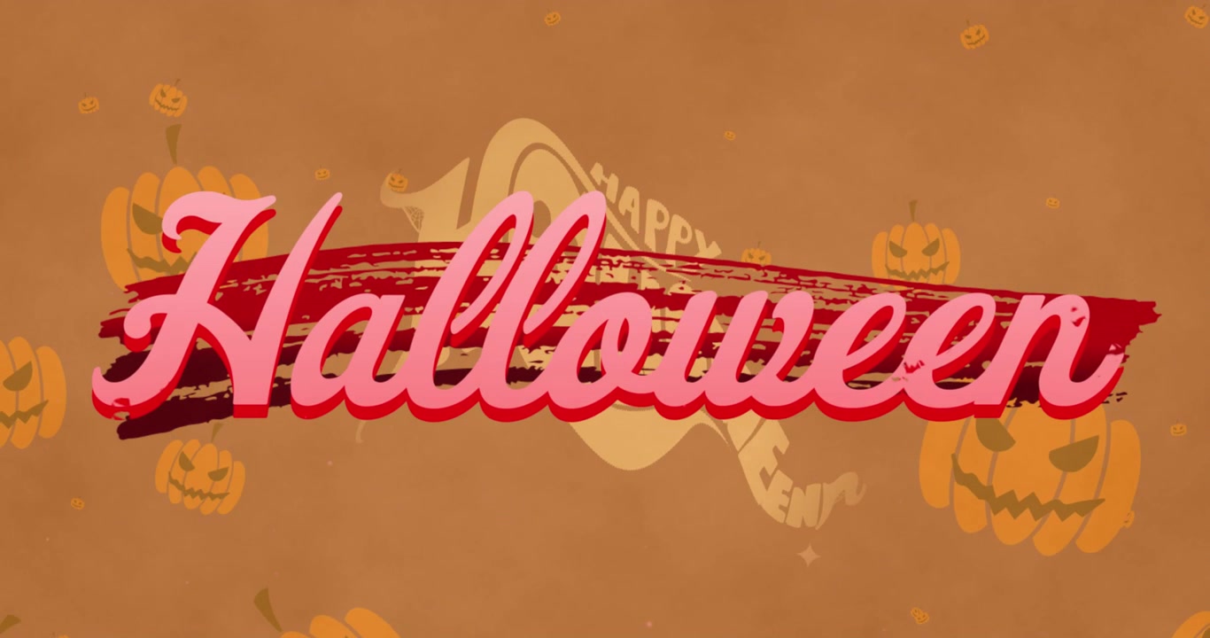Augurio animato di Buon Halloween con zucche spettrali e un fantasma