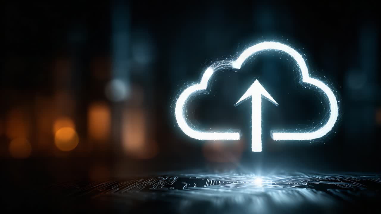 A Digital Representation of Cloud Computing with an Upload Symbol: Exploring the Concept of Data Transmission in Modern Technology