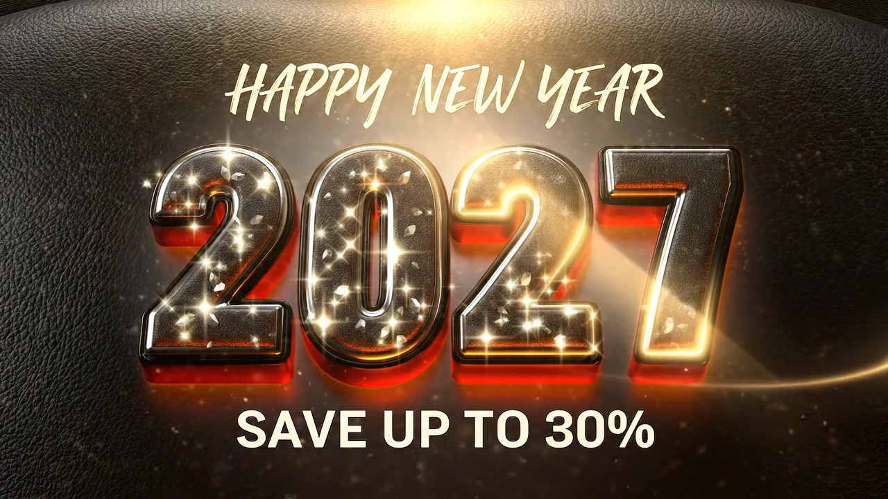Grafica promozionale Buon Anno 2027 con effetti di luce dorati