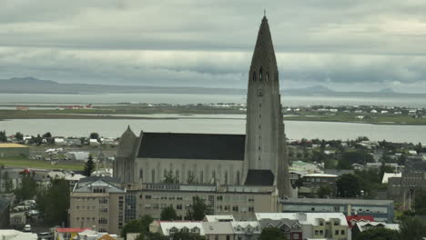 hallgrimskirkja church in iceland aerial shot cloudy reykjavik capital