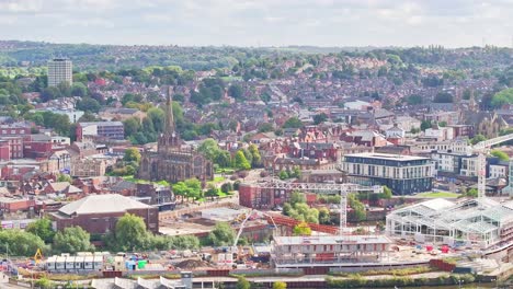 city views and the minster church of all saints in the background in rotherham, england