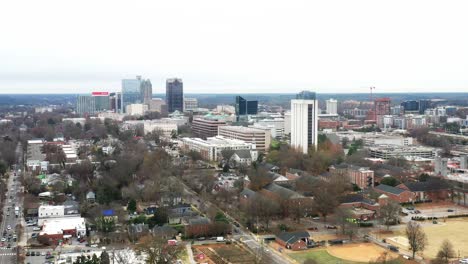 raleigh, north carolina skyline with drone video moving in