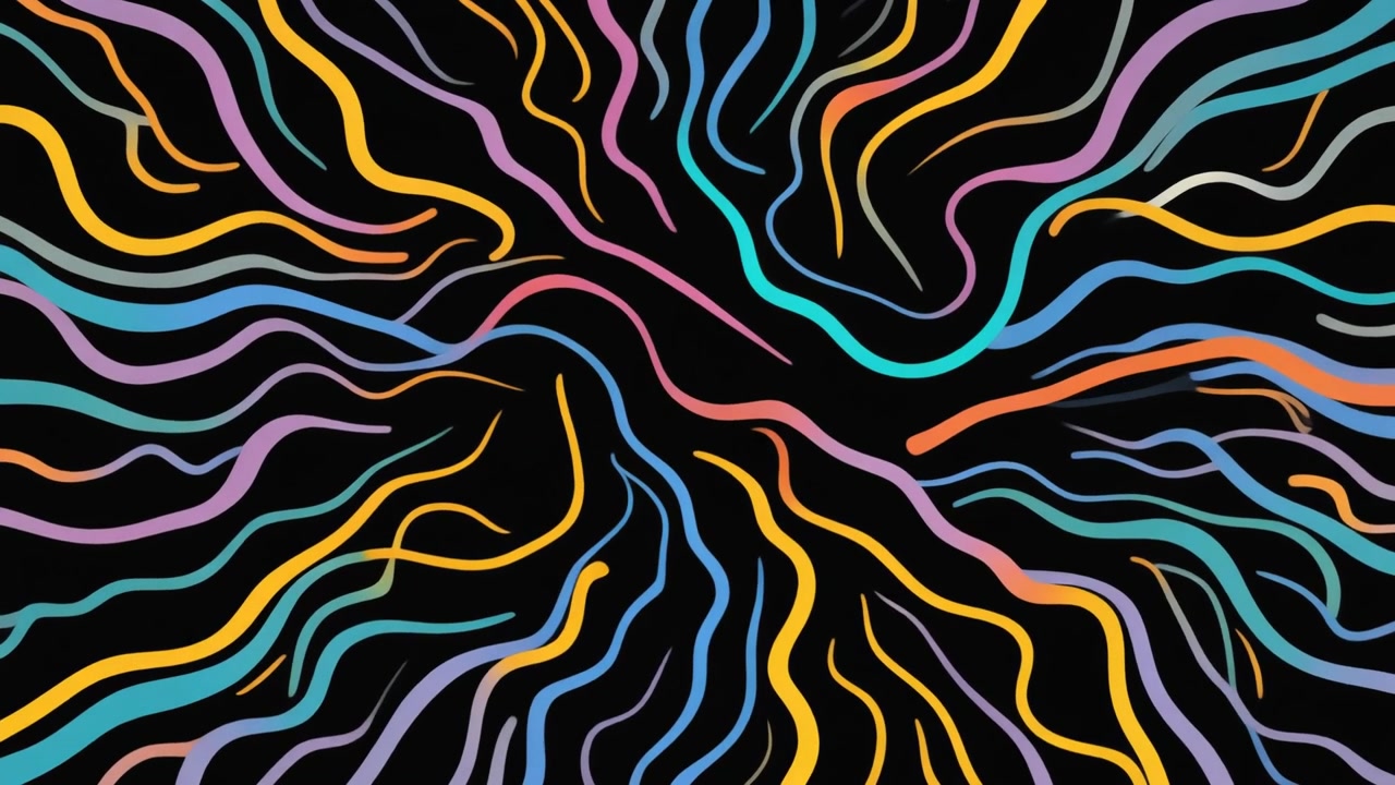 Abstract Animation of Colorful Wavy Lines Moving on Black Background