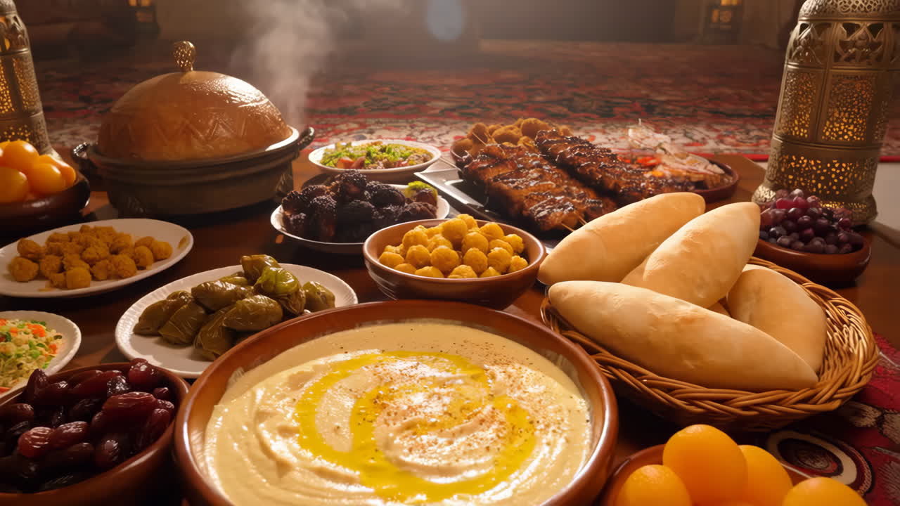 A table full of Middle Eastern food