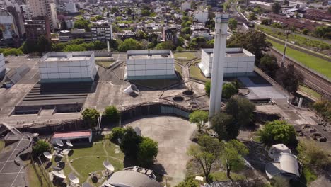 aerial shot of public tv studio in recoleta area in buenos aires city during sunny day