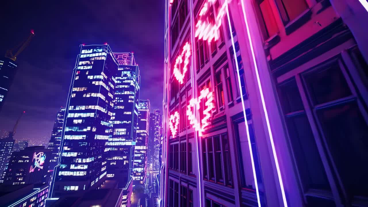 ciudad cyberpunk iluminada por neón por la noche