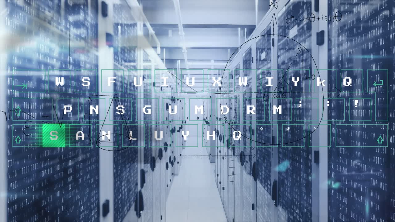 Animation of letters and data processing over computer servers
