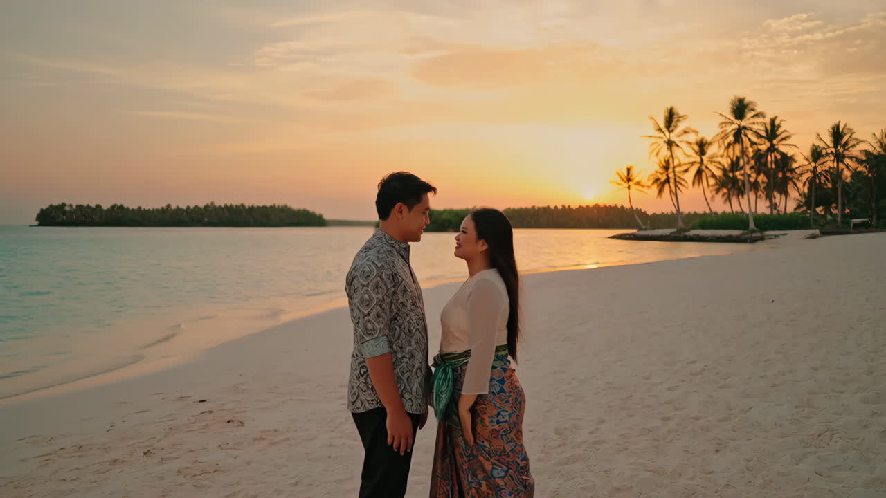 Couple on a Tropical Beach at Sunset