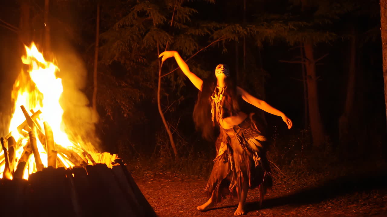 Mystical Fire Dance Performance at Night