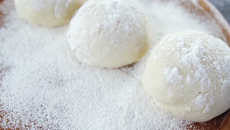 pizza dough and flour on plate