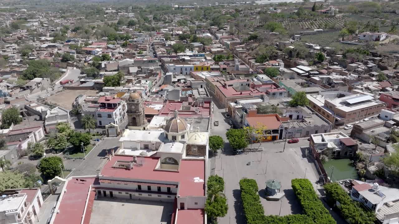 Aerial view of Amatitan town famous for agave farming, Jalisco town