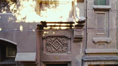 Drone-Up-View-Of-Historic-Medieval-Building-Facade-In-Santiago,-Chile,-4K