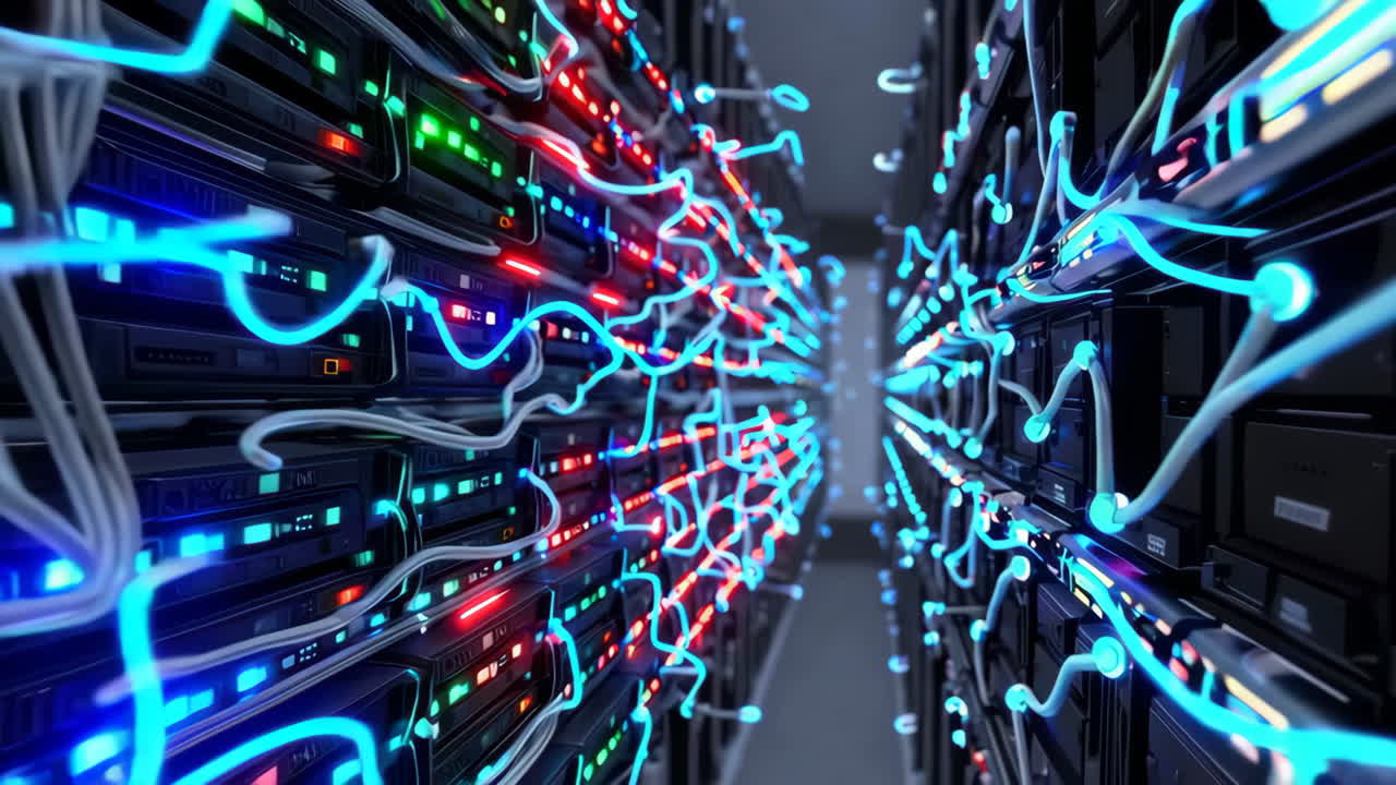 Data Center Infrastructure with Glowing Cables