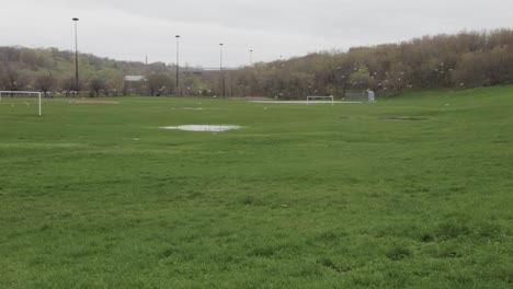 empty soccer field on an overcast day