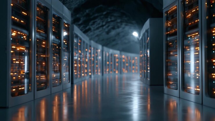Esplorando un Data Center Futuristico: Uno Sguardo al Cuore dell'Infrastruttura Tecnologica con File di Server Illuminati da Luci LED Dinamiche