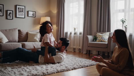 joyful family playtime in the living room