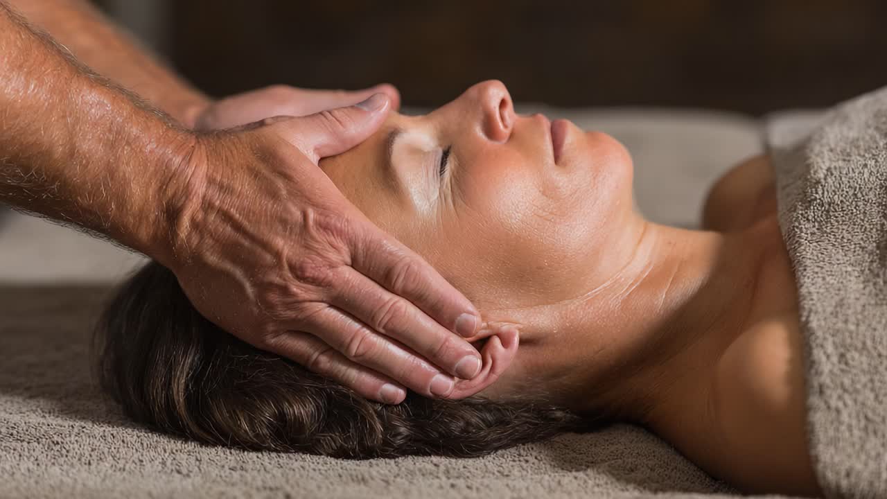 Relaxation and Serenity: A Calming Head Massage Experience for Ultimate Stress Relief and Rejuvenation in a Tranquil Spa Setting