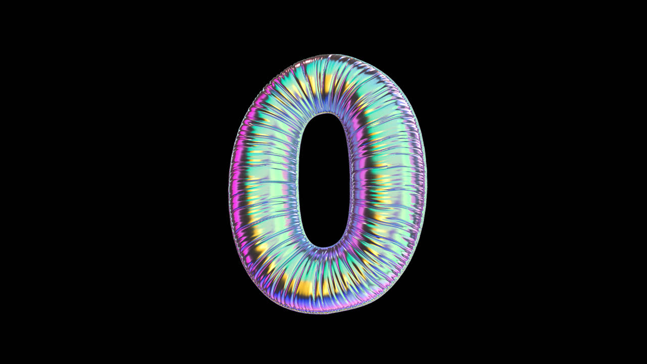 Holographic Metallic Number Zero Rotating on Black Background