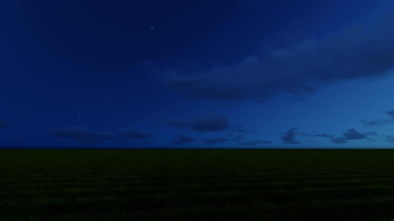 원형의 카메라 움직임 - 녹색 필드에서 황혼 - 루프 할 수 있습니다.