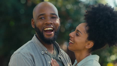 portrait of loving couple standing outdoors in garden park or countryside