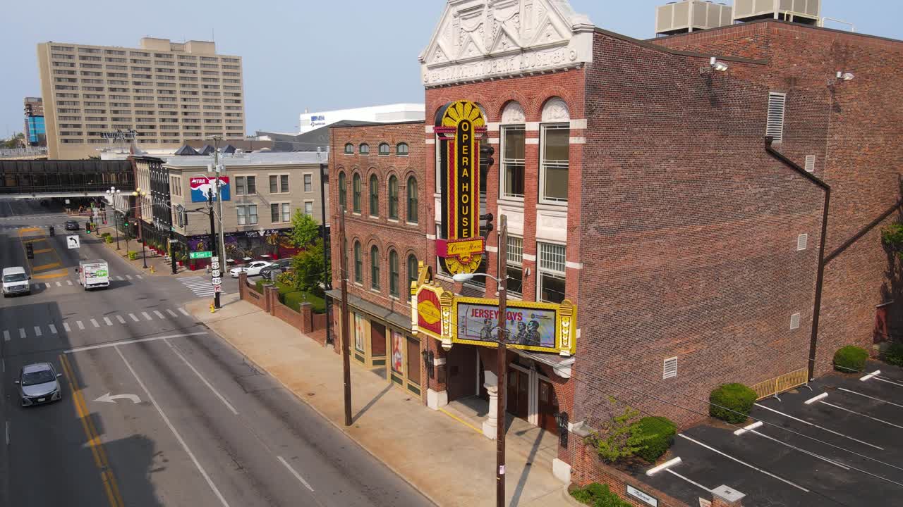 Old Historic Lexington Opera House building in downtown Lexington, Kentucky, USA, aerial view