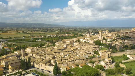 beautiful drone view above spello, umbria